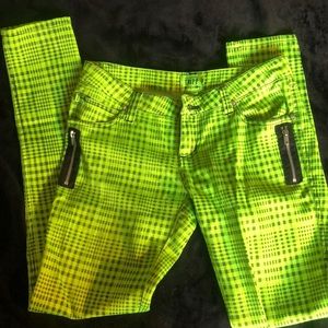 TRIPP NYC neon GREEN AND BLACK SKINNY PANTS Vintage!